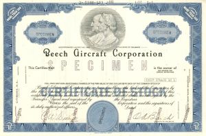 Beech Aircraft Corporation - Aviation Specimen Stock Certificate